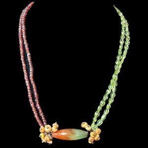 Vintage Beaded Tourmaline Fire Opal Garnet Peridot Necklace
